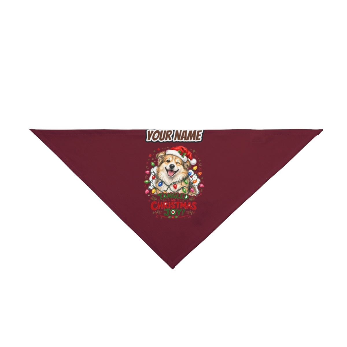 Tangled Christmas Lights Dog personalised Christmas pet bandana in maroon, tie-on style
