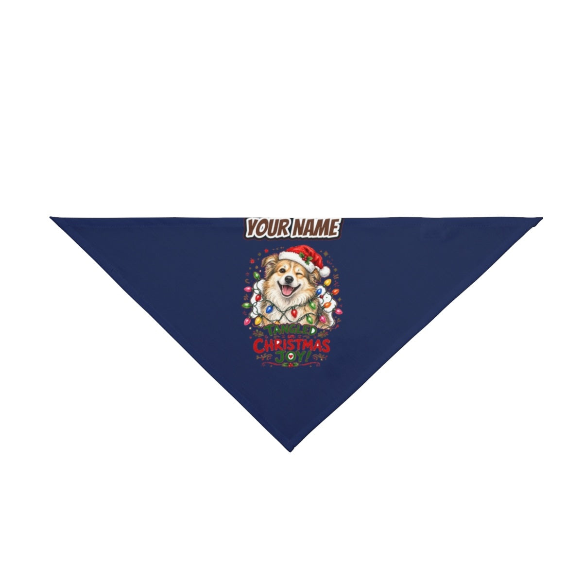 Tangled Christmas Lights Dog personalised Christmas pet bandana in navy, tie-on style