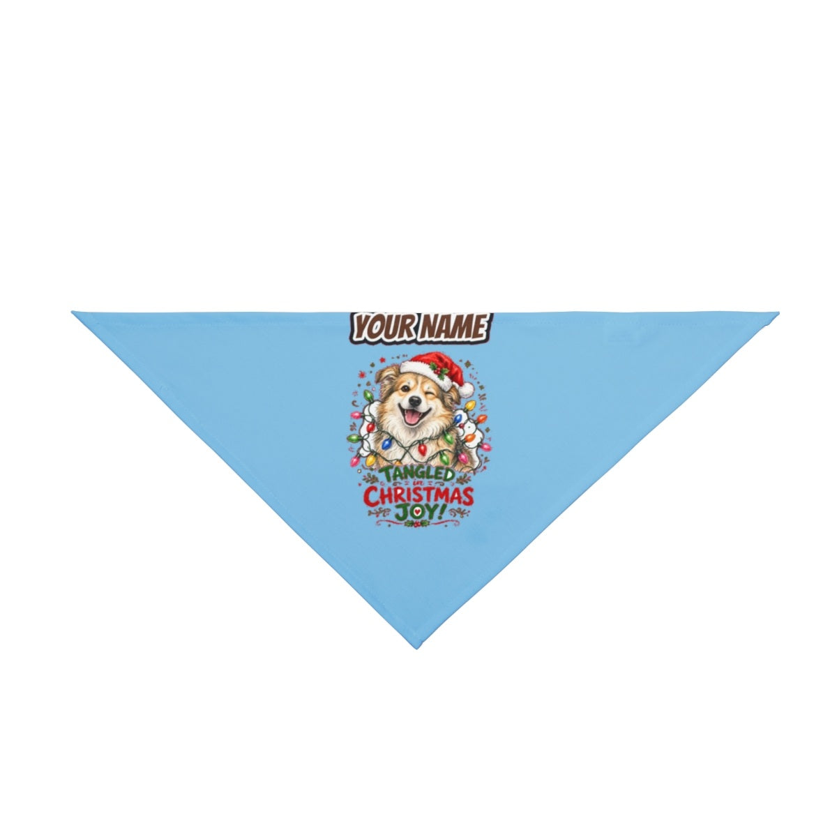 Tangled Christmas Lights Dog personalised Christmas pet bandana in sky blue, tie-on style