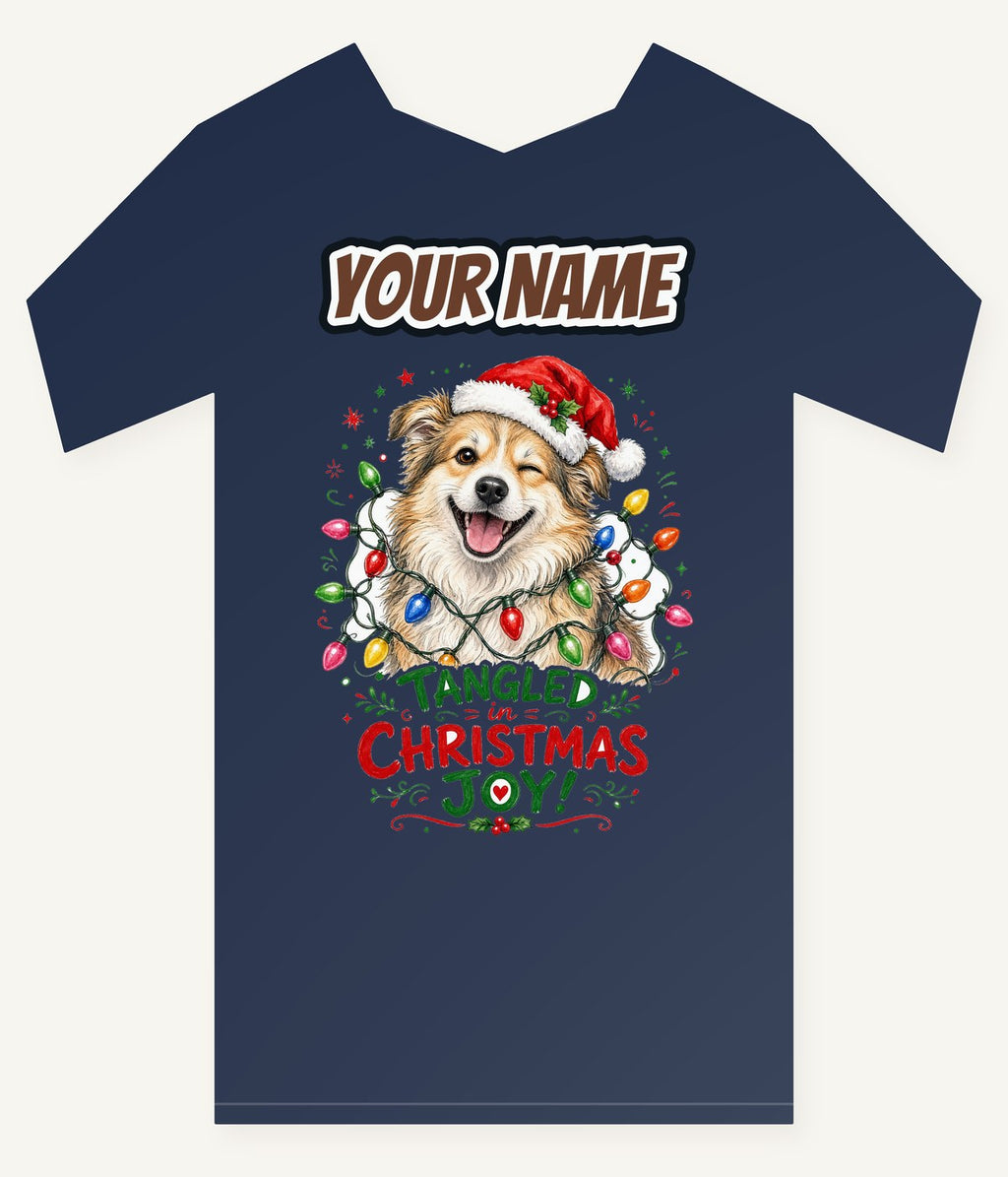 Tangled Christmas Lights Dog Personalised Kids and Baby Christmas Tee