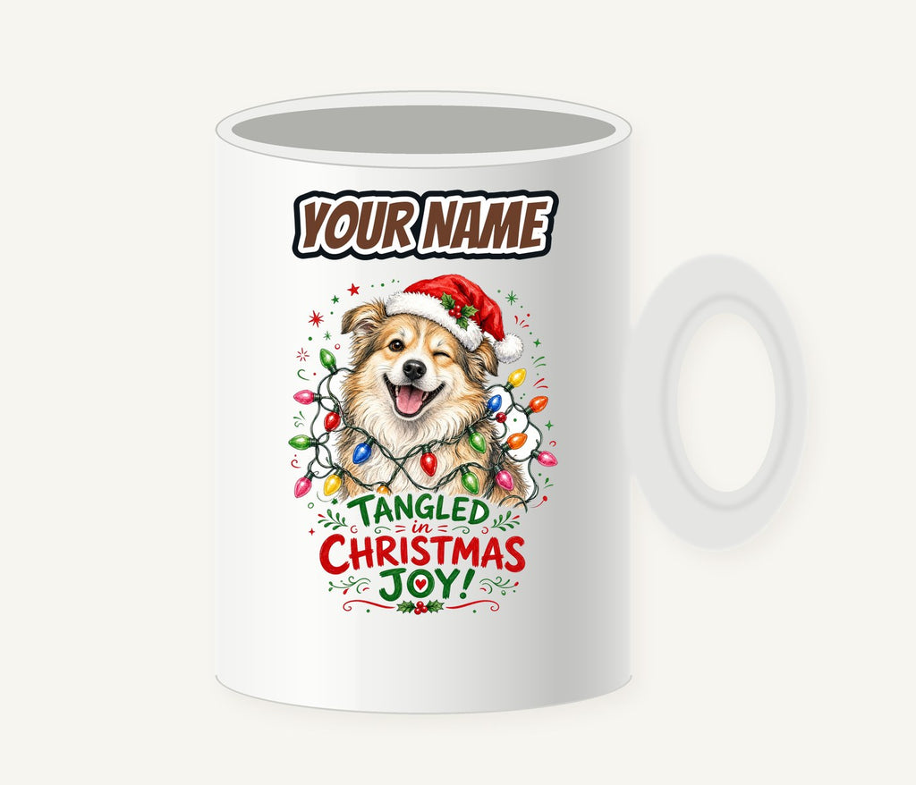 Tangled Christmas Lights Dog Personalised Christmas Mug