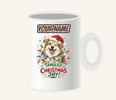 Tangled Christmas Lights Dog Personalised Christmas Mug