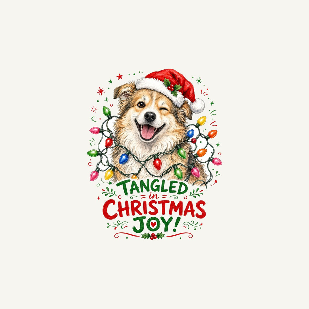 Tangled Christmas Lights Dog Personalised Christmas Mug