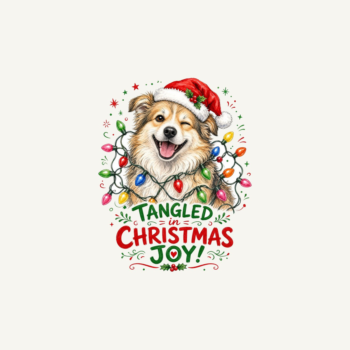 Tangled Christmas Lights Dog Personalised Christmas Mug