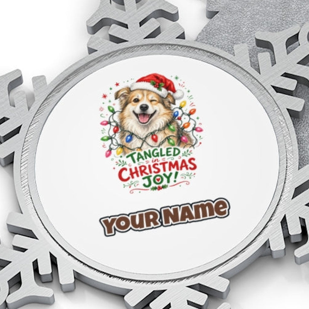 Tangled Christmas Lights Dog Personalised Pewter Christmas Ornament