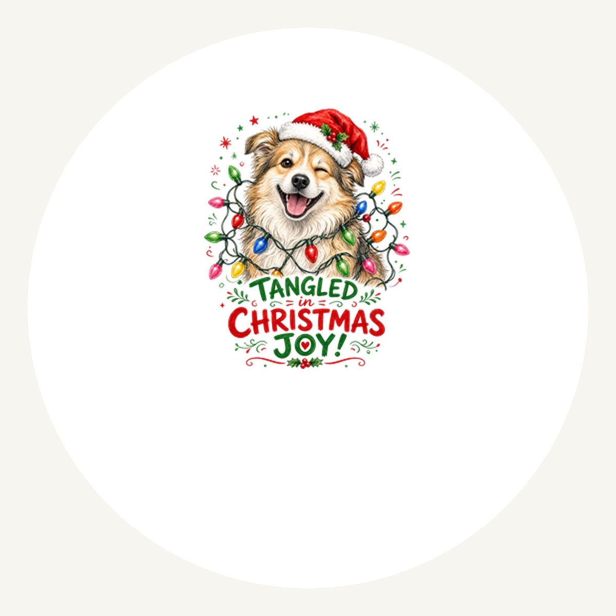 Tangled Christmas Lights Dog Personalised Pewter Christmas Ornament