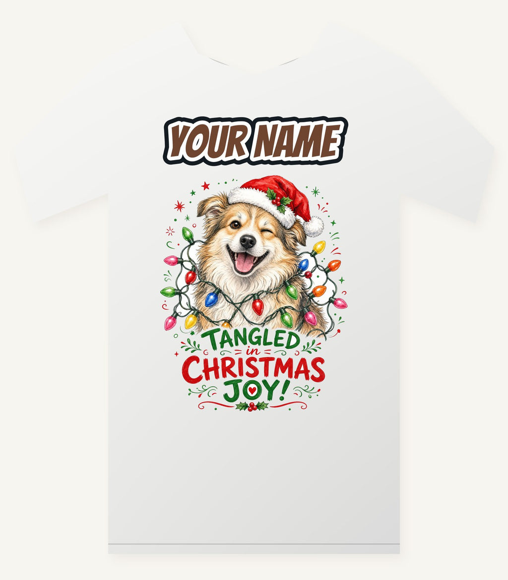 Tangled Christmas Lights Dog Personalised Christmas T-Shirt and Hoodie
