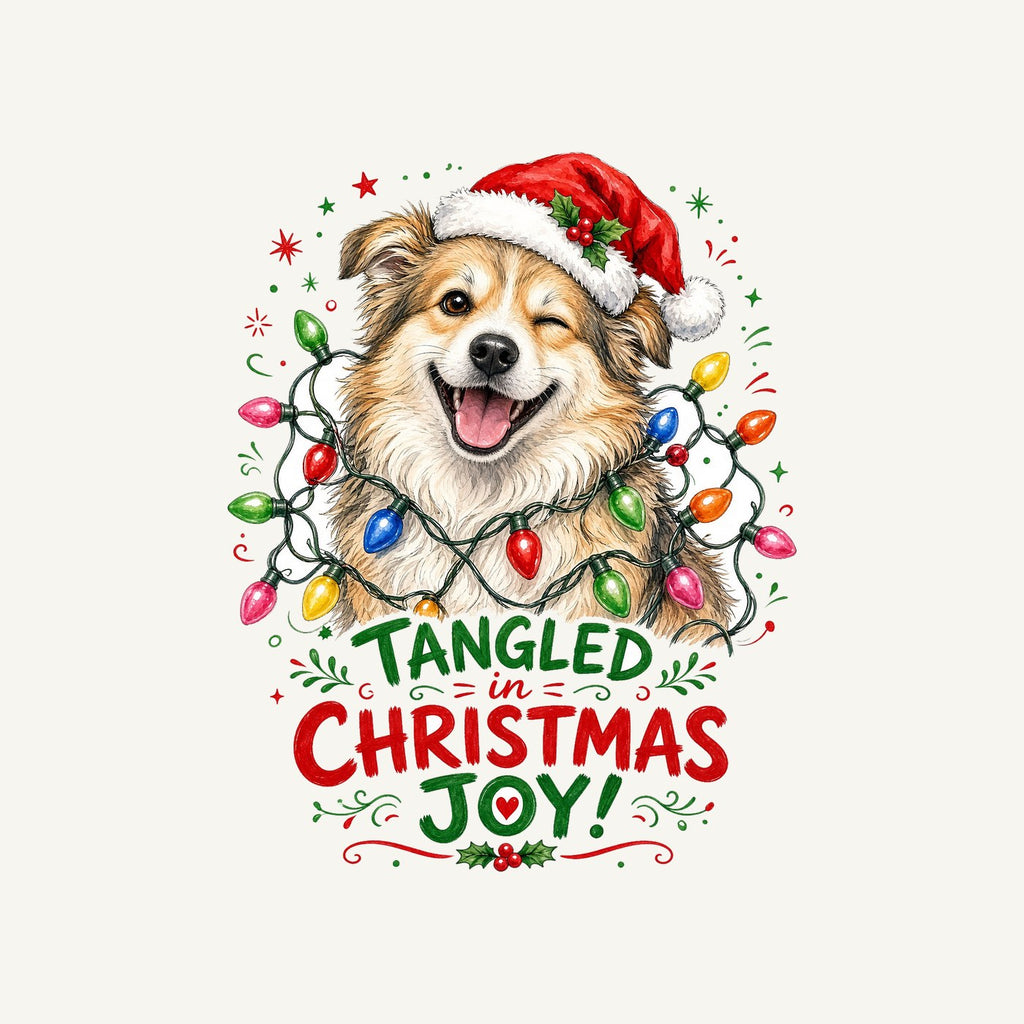 Tangled Christmas Lights Dog Personalised Christmas T-Shirt and Hoodie