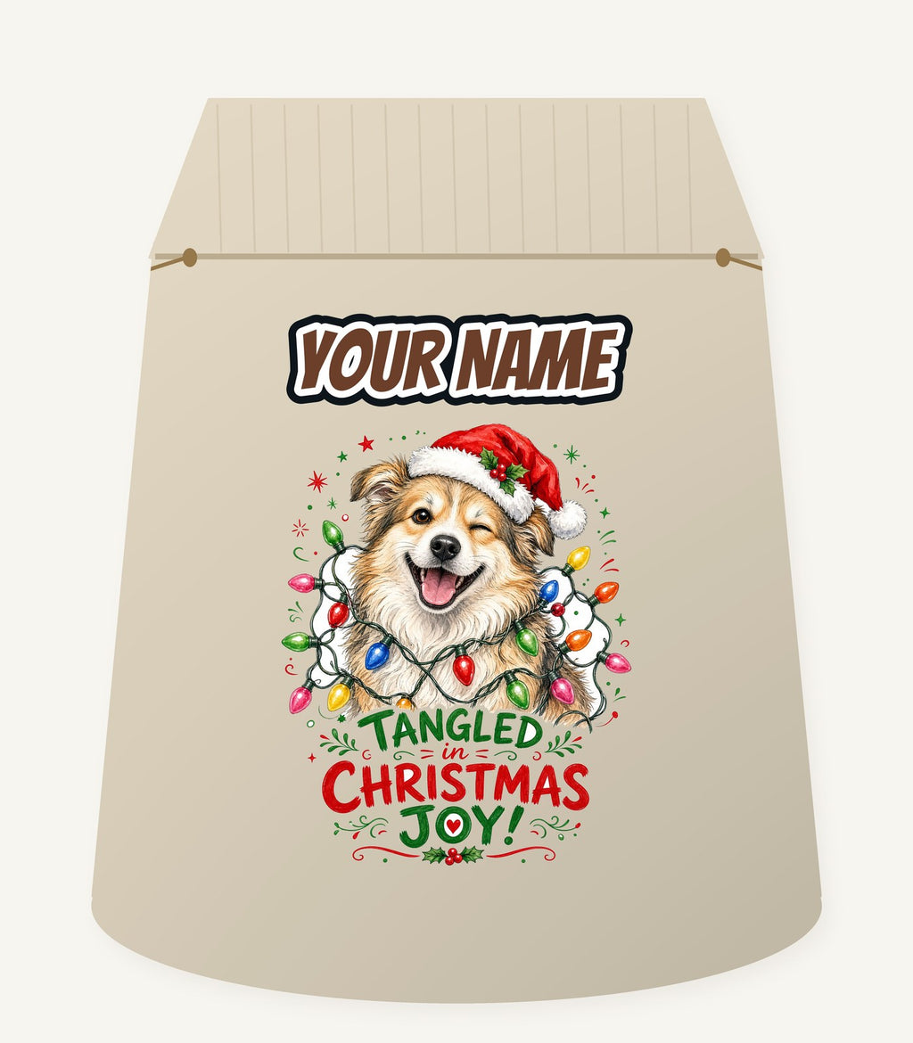 Tangled Christmas Lights Dog Personalised Santa Sack