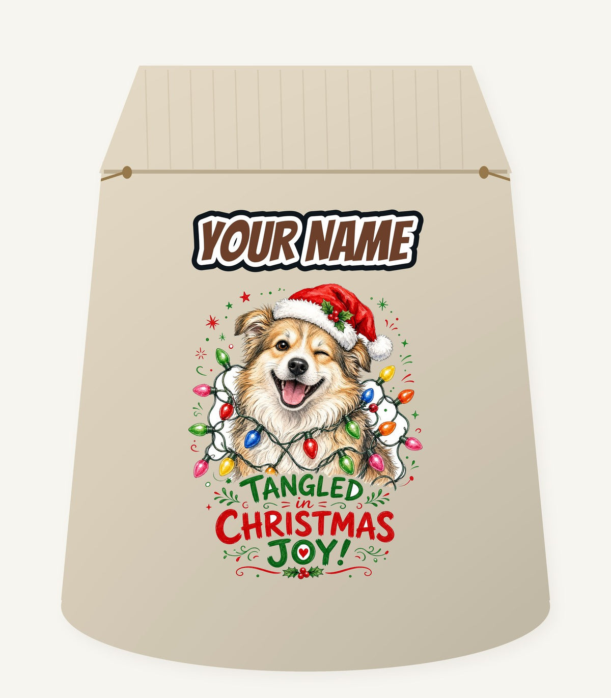Tangled Christmas Lights Dog Personalised Santa Sack