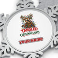 Tangled in Christmas Lights Personalised Pewter Christmas Ornament