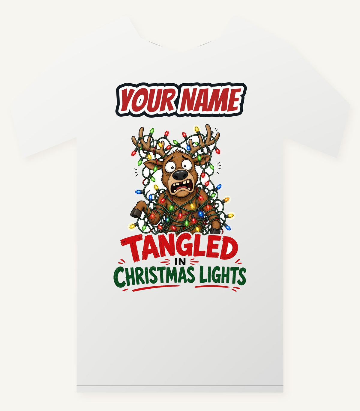 Tangled in Christmas Lights Personalised Christmas T-Shirt and Hoodie