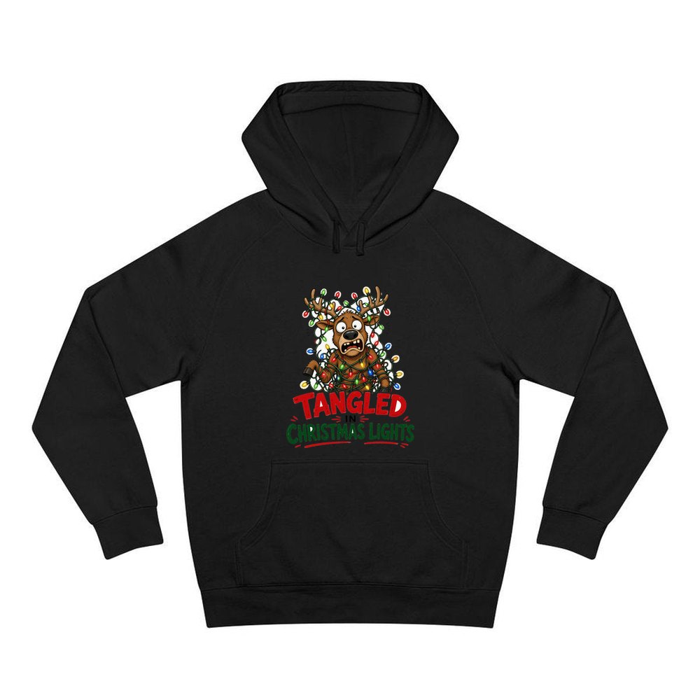 Tangled in Christmas Lights personalised Christmas hoodie in black