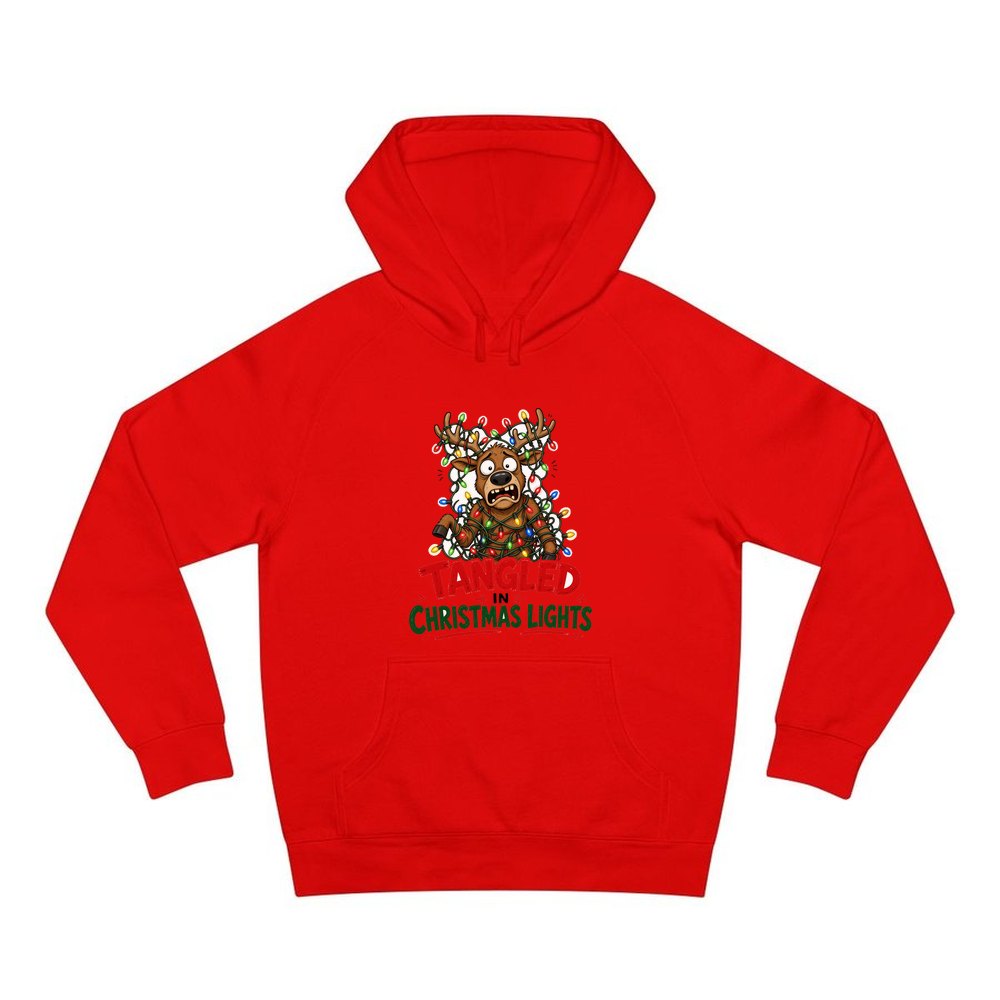 Tangled in Christmas Lights personalised Christmas hoodie in red
