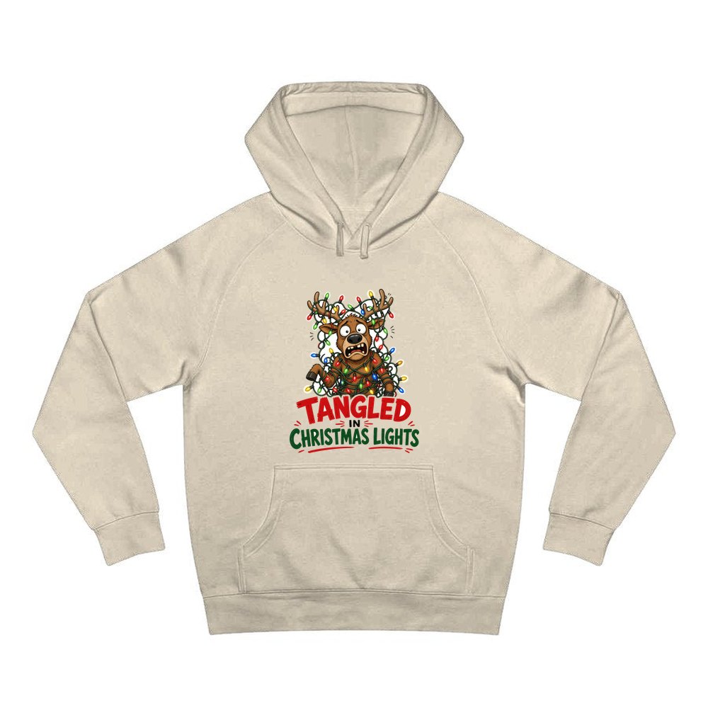 Tangled in Christmas Lights personalised Christmas hoodie in sand