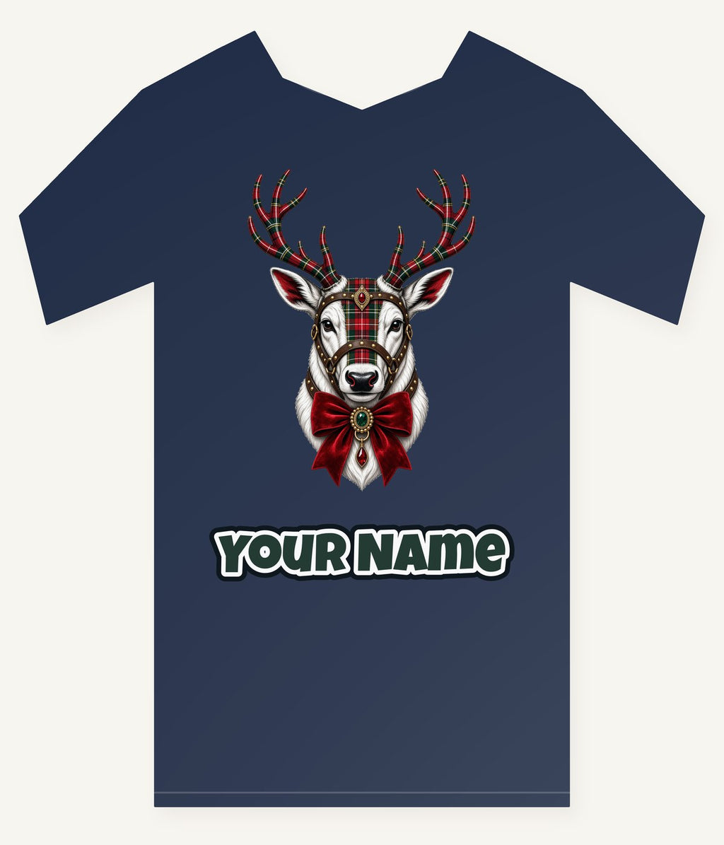 Tartan Antler Reindeer Portrait Personalised Kids Tee and Baby Bodysuit