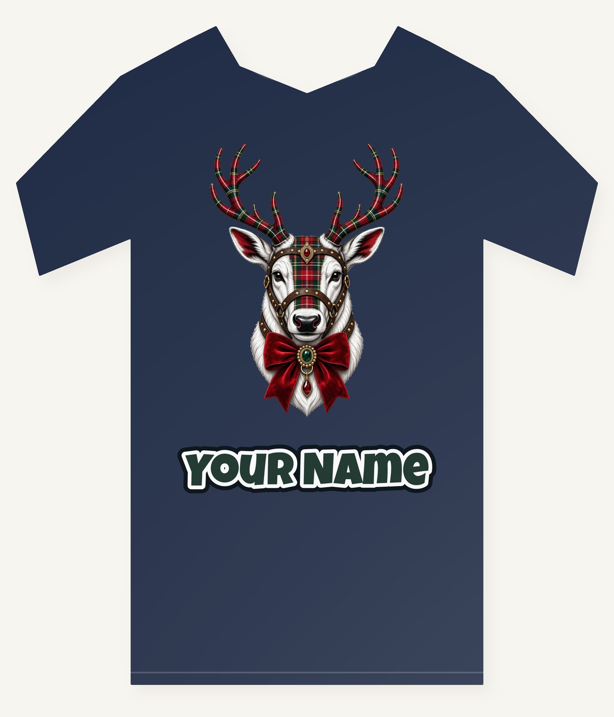 Tartan Antler Reindeer Portrait Personalised Kids Tee and Baby Bodysuit