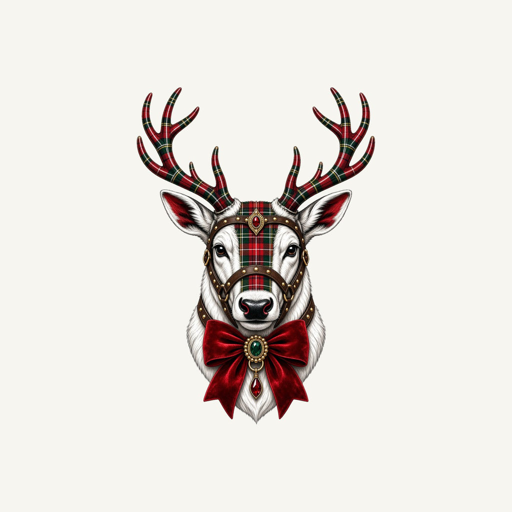 Tartan Antler Reindeer Portrait Personalised Kids Tee and Baby Bodysuit