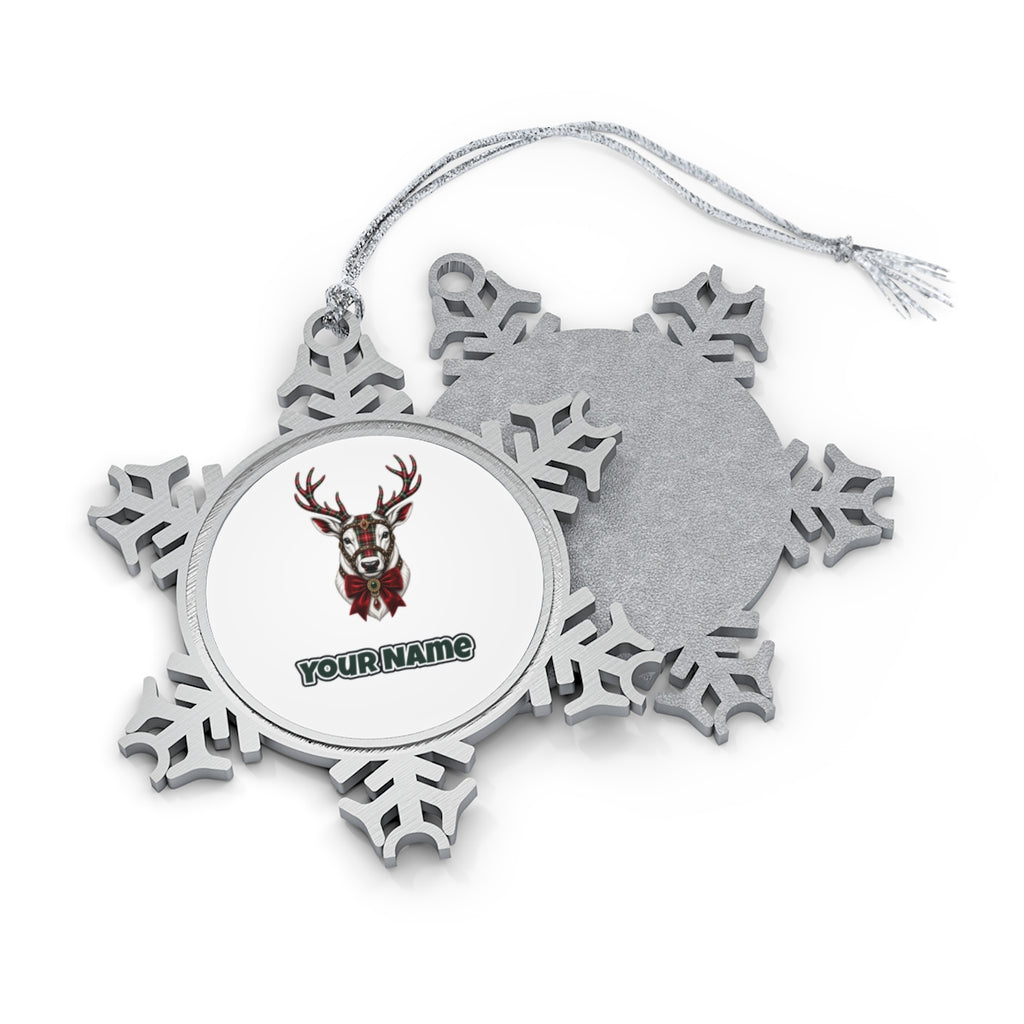 Tartan Antler Reindeer Portrait Personalised Pewter Christmas Ornament