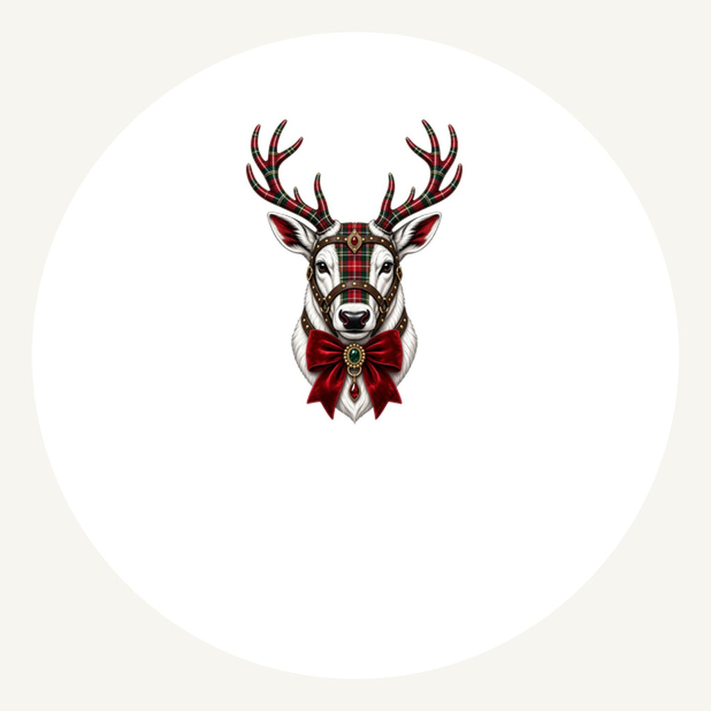 Tartan Antler Reindeer Portrait Personalised Pewter Christmas Ornament