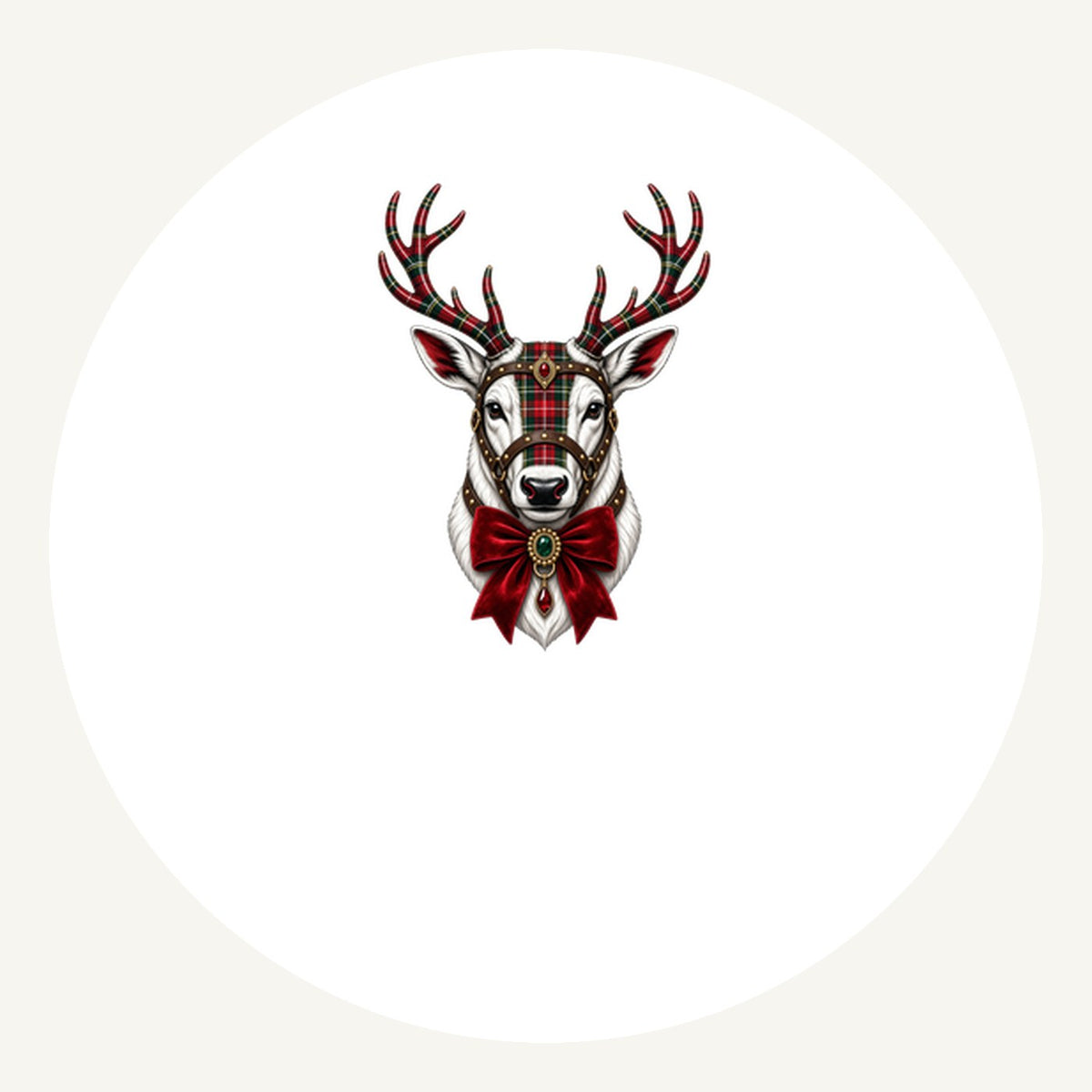 Tartan Antler Reindeer Portrait Personalised Pewter Christmas Ornament