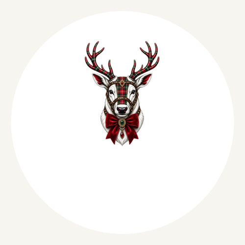 Tartan Antler Reindeer Portrait Christmas artwork, the design printed on the personalised ornament
