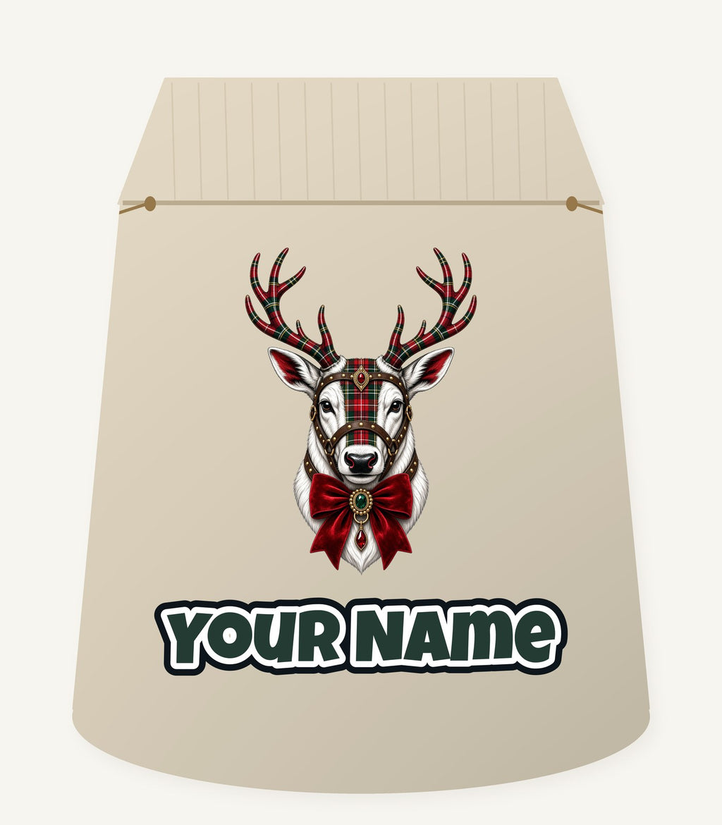 Tartan Antler Reindeer Portrait Personalised Santa Sack