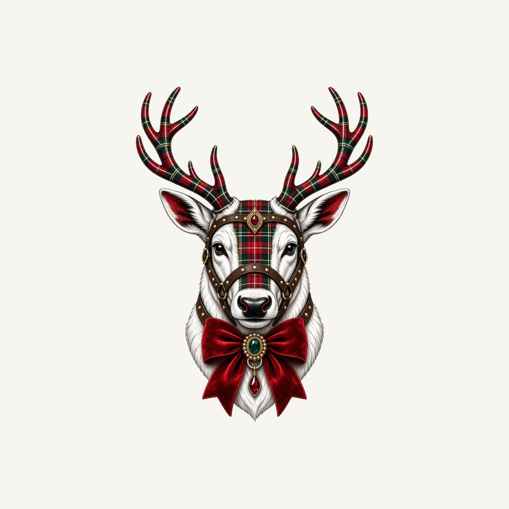 Tartan Antler Reindeer Portrait Personalised Santa Sack