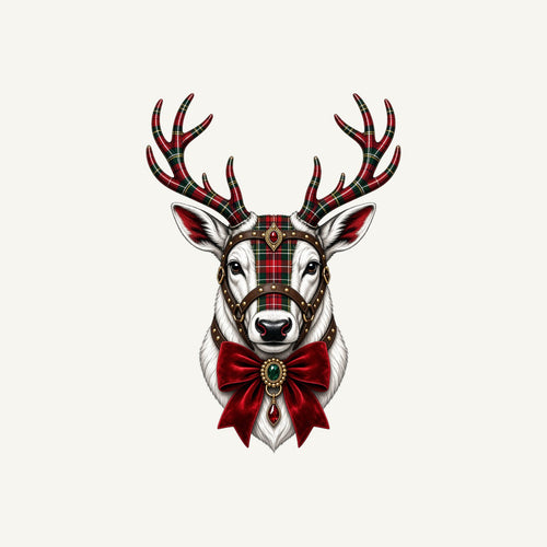 Tartan Antler Reindeer Portrait Christmas artwork, the design printed on the personalised Santa sack