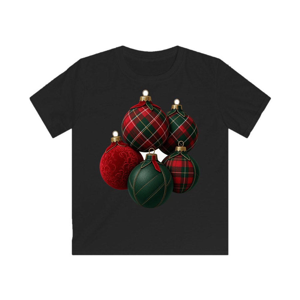 Tartan Bauble Cluster personalised kids Christmas tee in black