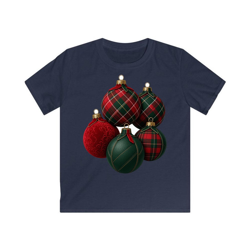Tartan Bauble Cluster personalised kids Christmas tee in navy