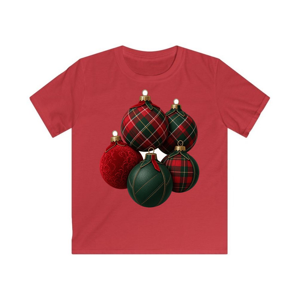 Tartan Bauble Cluster personalised kids Christmas tee in red