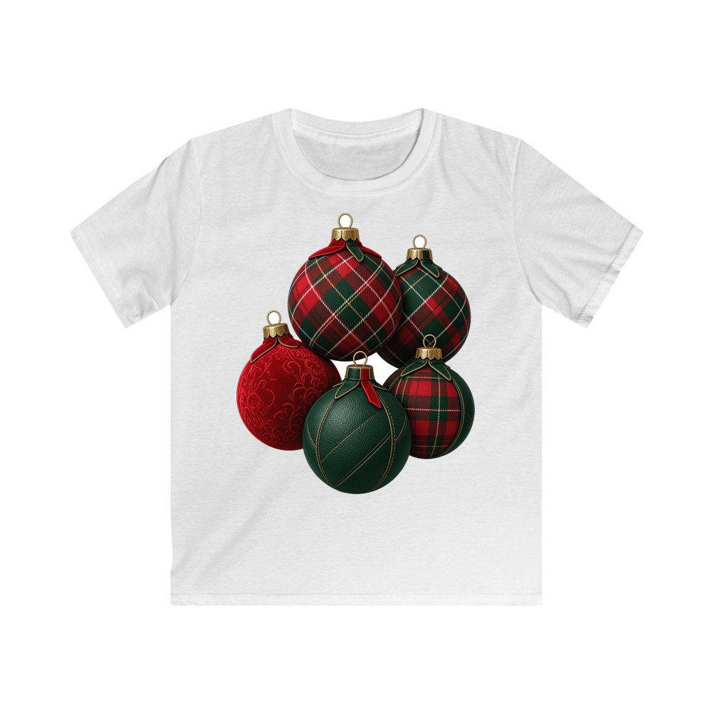 Tartan Bauble Cluster personalised kids Christmas tee in white