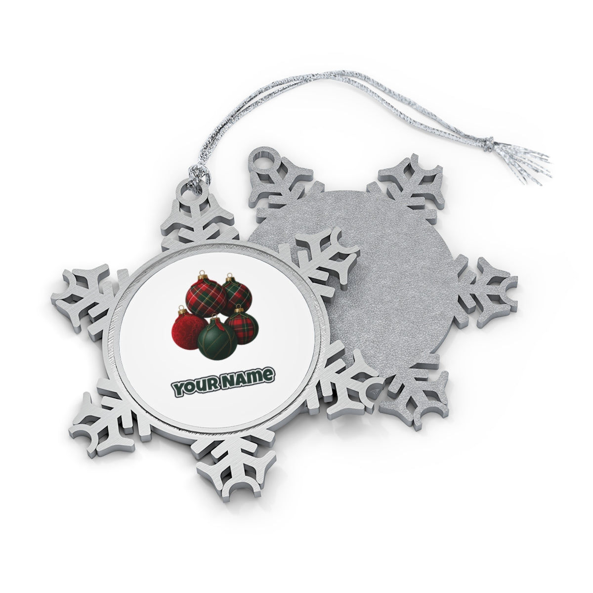 Tartan Bauble Cluster Personalised Pewter Christmas Ornament