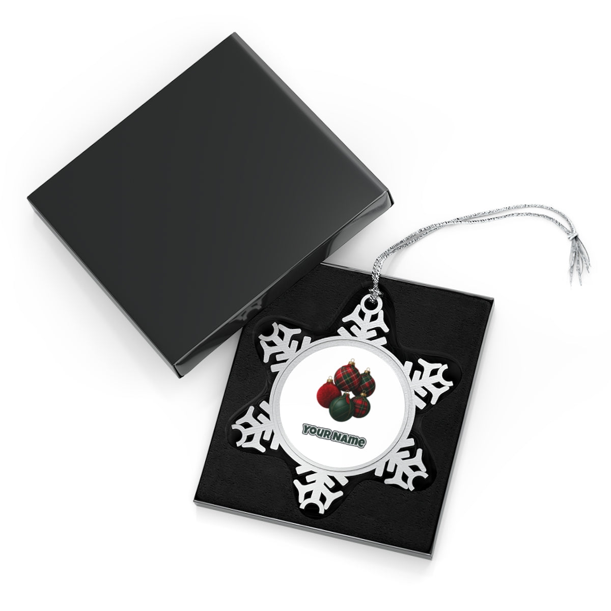 Tartan Bauble Cluster Personalised Pewter Christmas Ornament