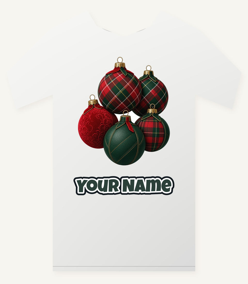 Tartan Bauble Cluster Personalised Christmas T-Shirt and Hoodie