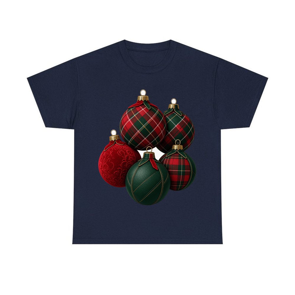 Tartan Bauble Cluster personalised Christmas T-shirt in navy