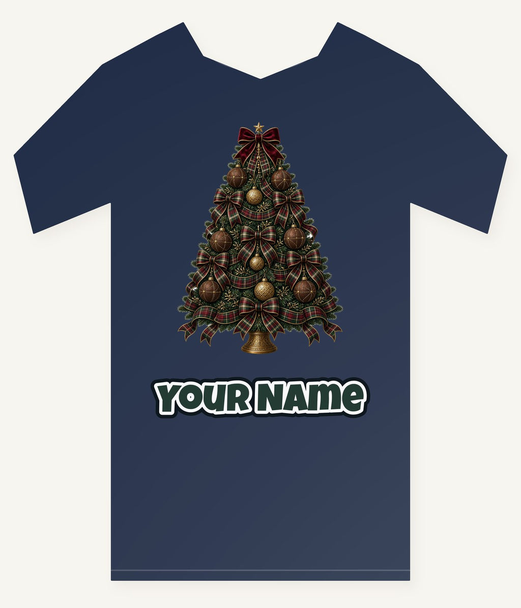 Tartan Bow Christmas Tree Personalised Kids Tee and Baby Bodysuit