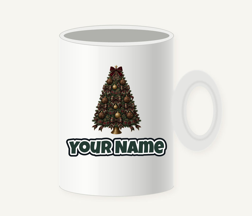 Tartan Bow Christmas Tree Personalised Christmas Mug
