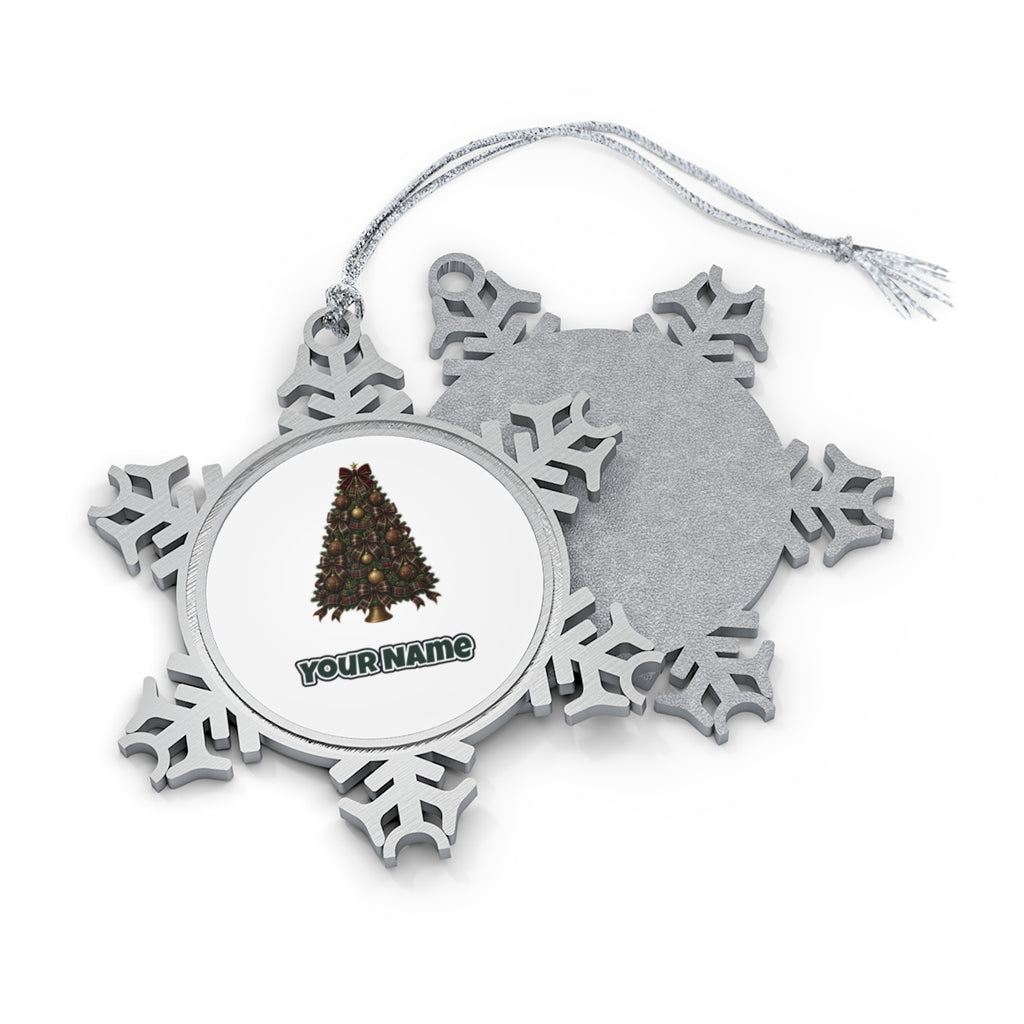 Tartan Bow Christmas Tree Personalised Pewter Christmas Ornament