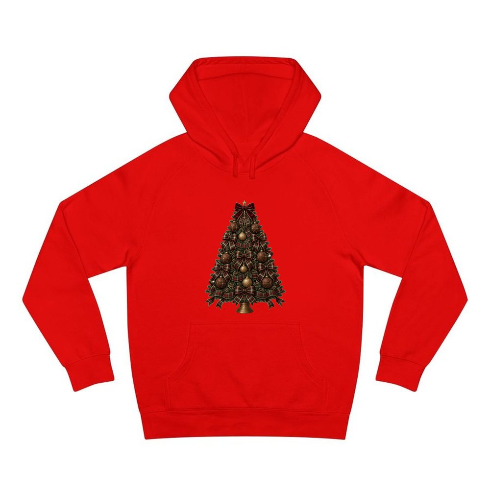 Tartan Bow Christmas Tree personalised Christmas hoodie in red