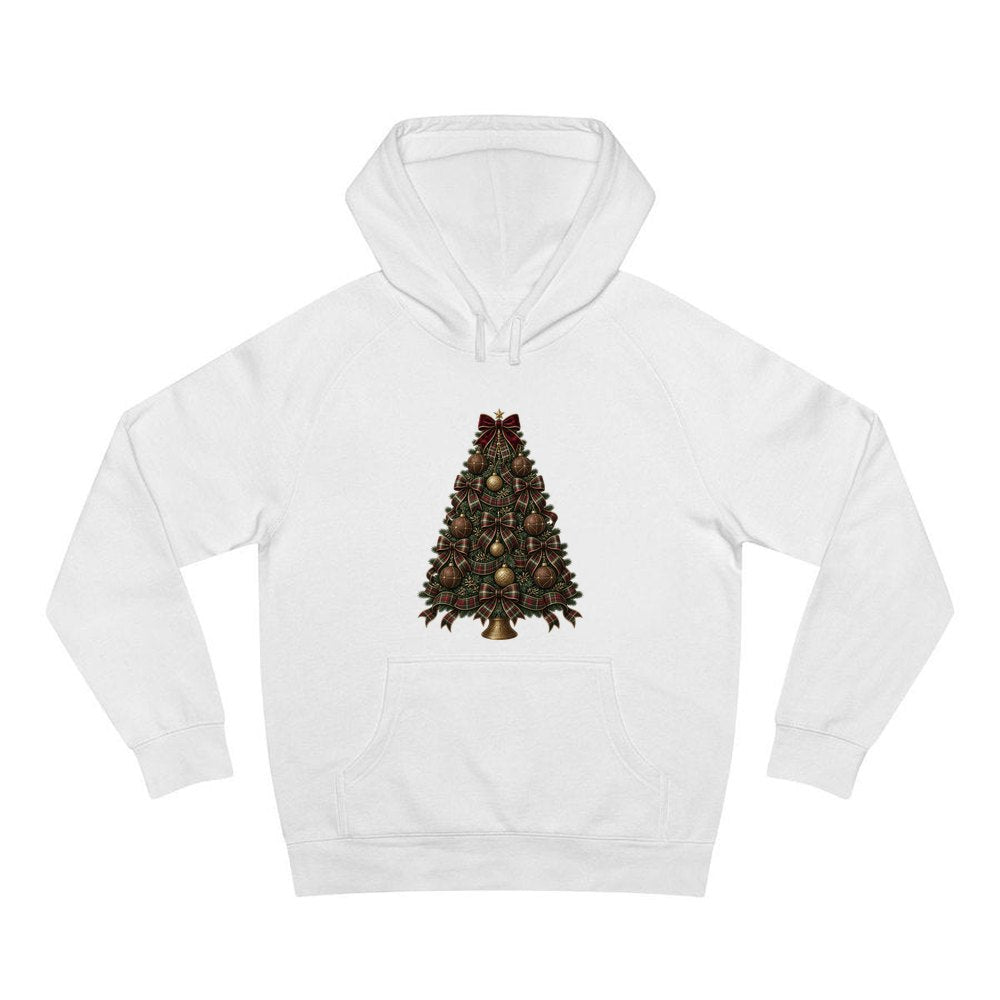 Tartan Bow Christmas Tree personalised Christmas hoodie in white