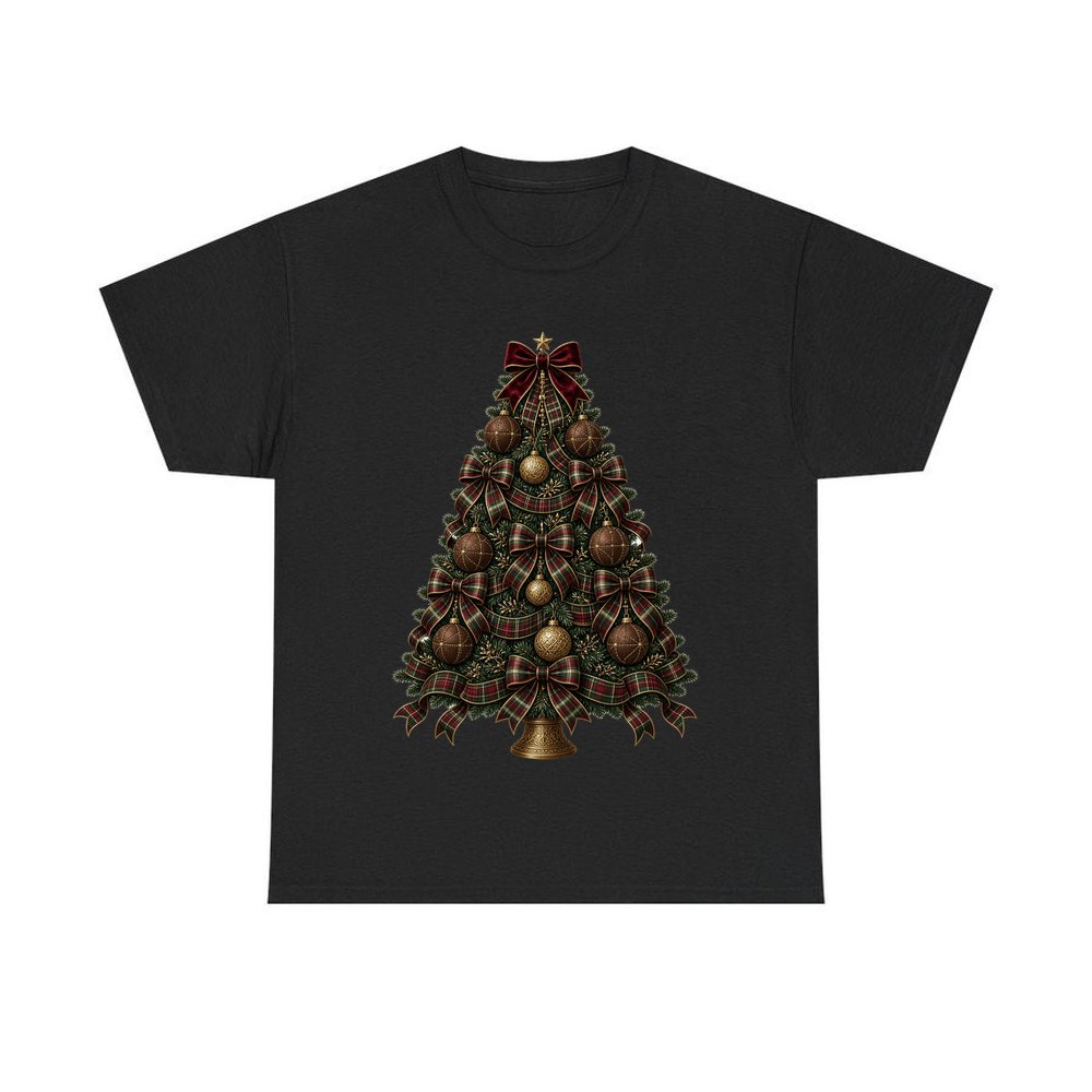 Tartan Bow Christmas Tree personalised Christmas T-shirt in black