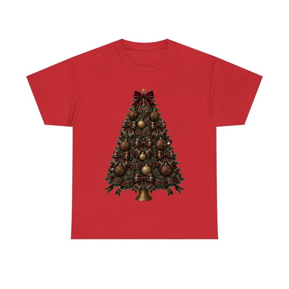 Tartan Bow Christmas Tree personalised Christmas T-shirt in red