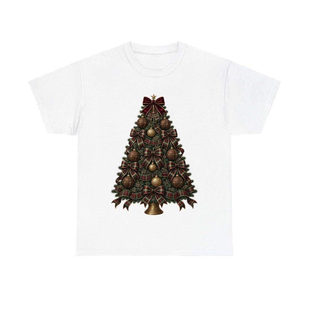 Tartan Bow Christmas Tree personalised Christmas T-shirt in white