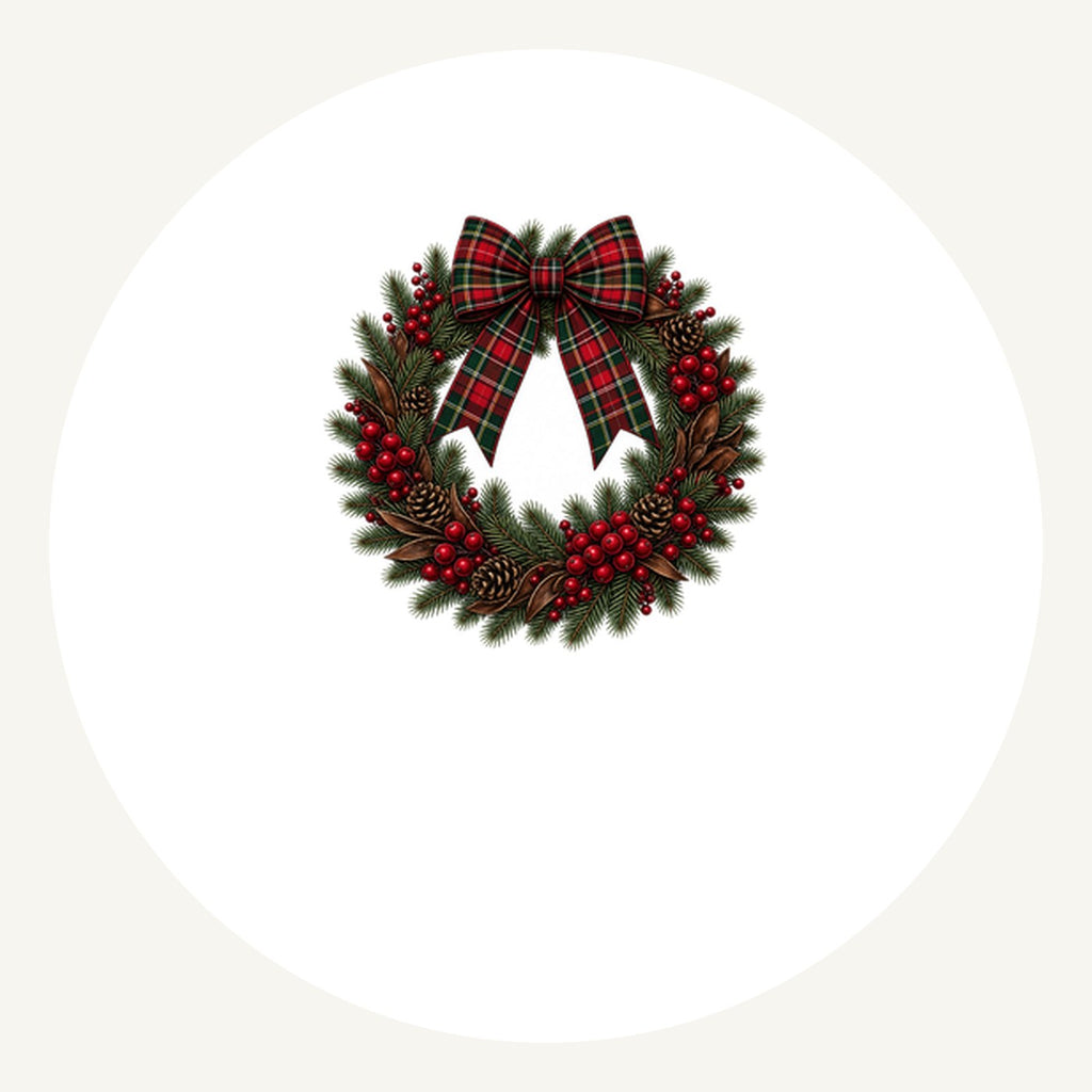 Tartan Bow Pine Wreath Personalised Pewter Christmas Ornament