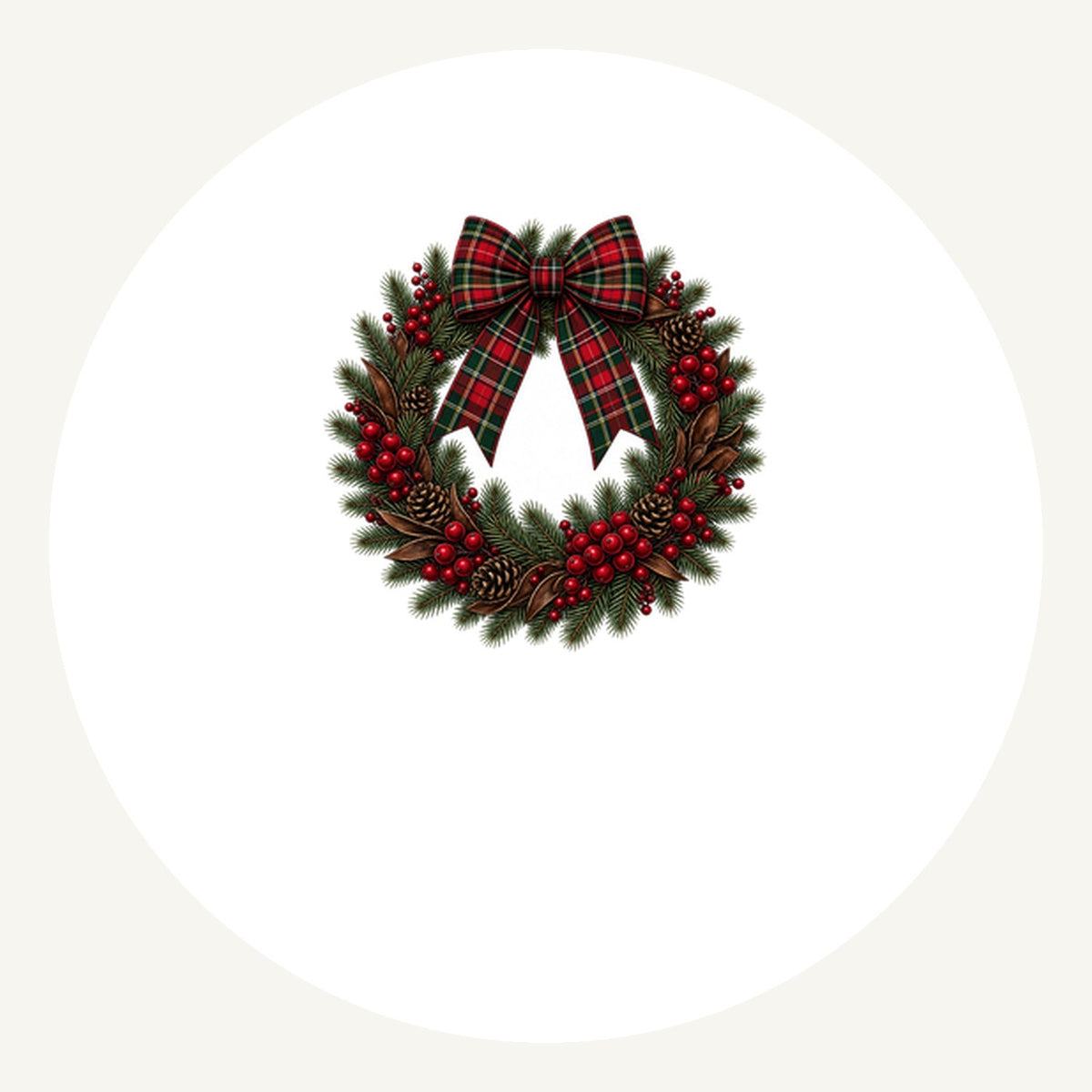 Tartan Bow Pine Wreath Personalised Pewter Christmas Ornament