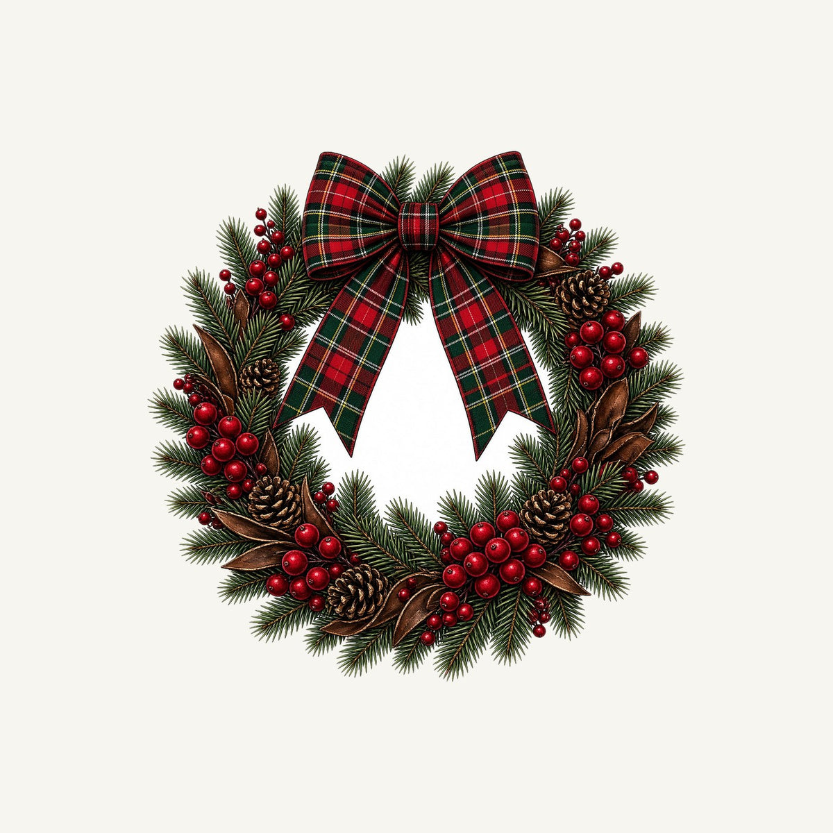 Tartan Bow Pine Wreath Personalised Christmas T-Shirt and Hoodie