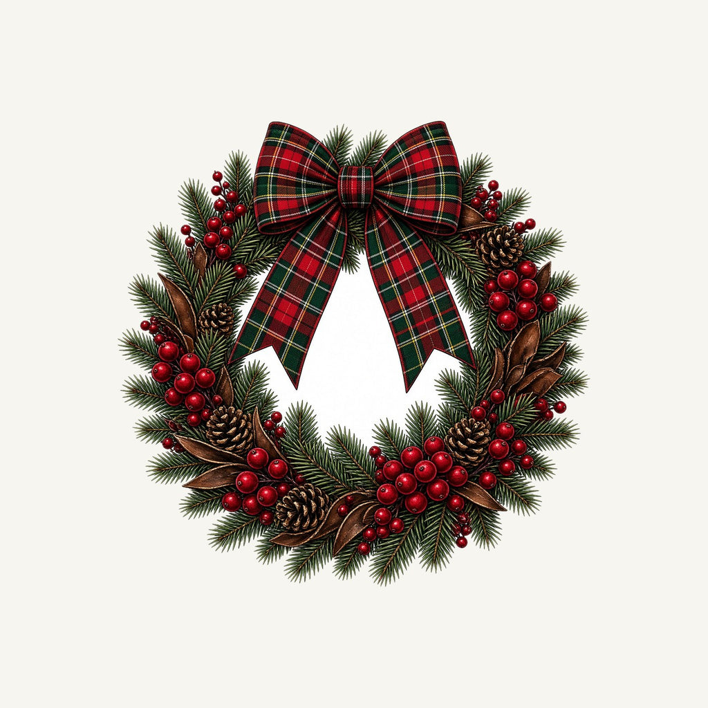 Tartan Bow Pine Wreath Personalised Santa Sack