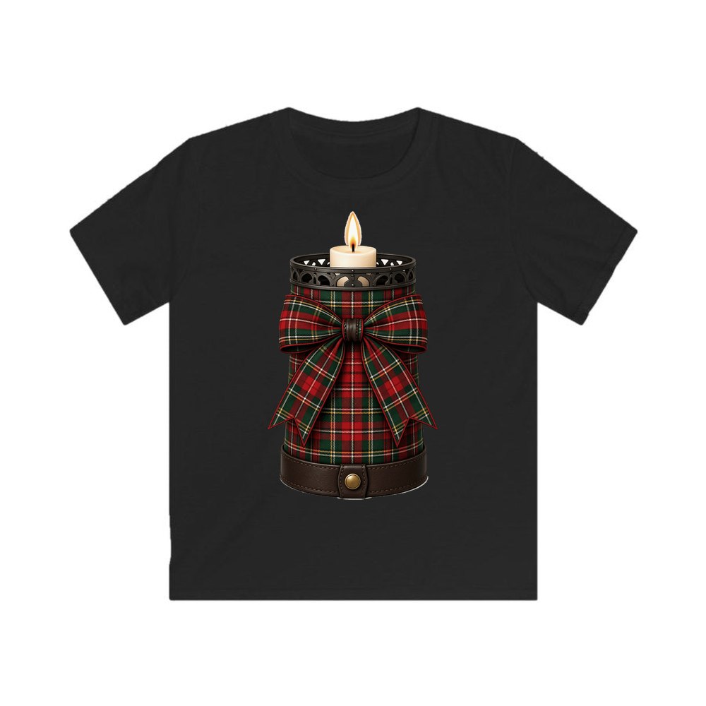 Tartan Candle Holder personalised kids Christmas tee in black